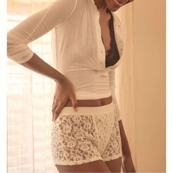 New women's XL By Anthropologie mesh lace boy shorts in Ivory White - Picture 4 of 4